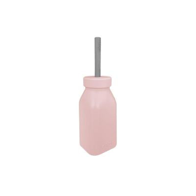 OiOi Silicone Baby Bottle & Straw Sippy Cup Set - Non-Toxic, Eco-Friendly, Easy-Grip - Perfect for BLW Feeding & Toddler Training (Pinky Pink/Powder Grey)