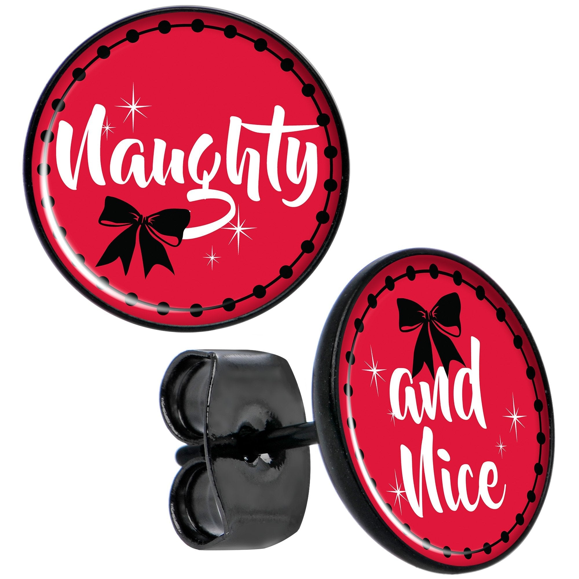 BodyCandy Red Holiday Naught Nice Black Stud Earrings — main product shot