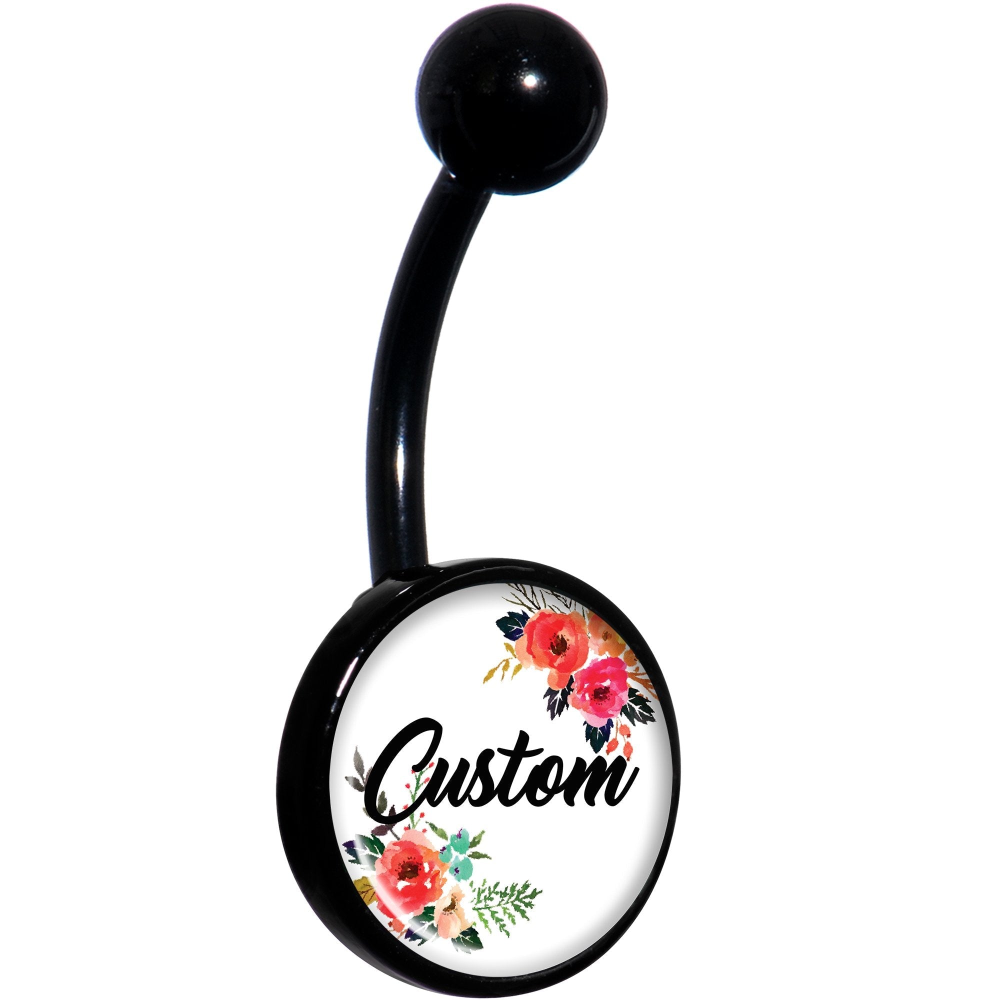 BodyCandy Custom Floral Personalized Name Black Belly Ring — main product shot