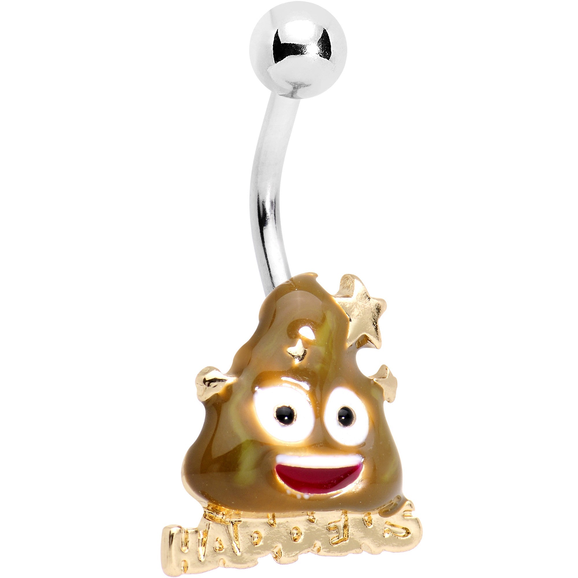 BodyCandy Officially Licensed Shit Happens Poop emoji Belly Ring — main product shot