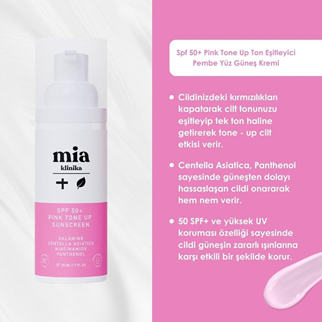 Mia Klinika SPF 50+ Pink Tone Up Sunscreen Cream - Moisturizing, Tone Evening, UV Protection