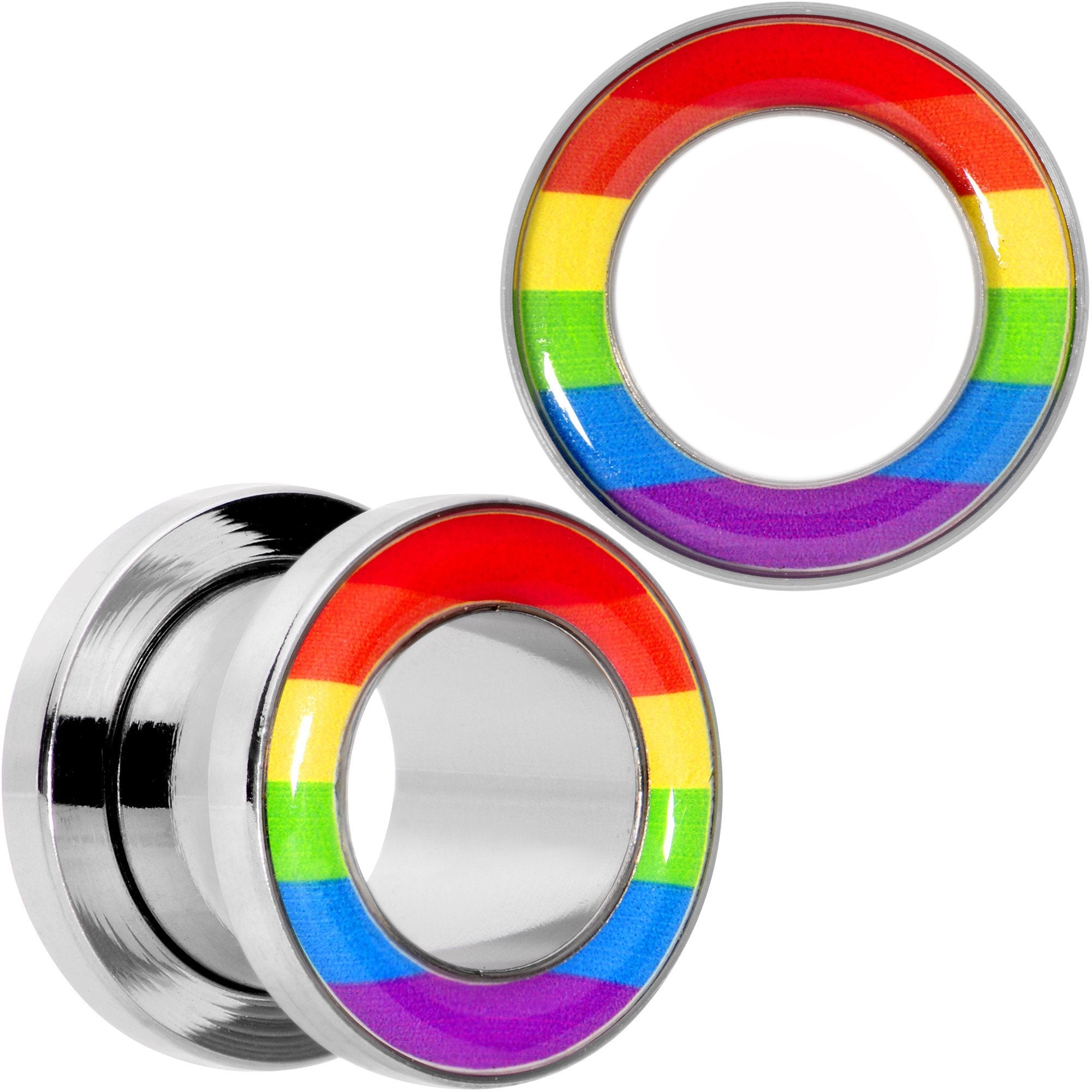 BodyCandy Rainbow Unity Pride Screw Fit Tunnel Plug Set 2G to 1" — main product shot