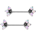 BodyCandy 9/16 White Faux Opal Three Petal Flower Barbell Nipple Ring Set — main product shot