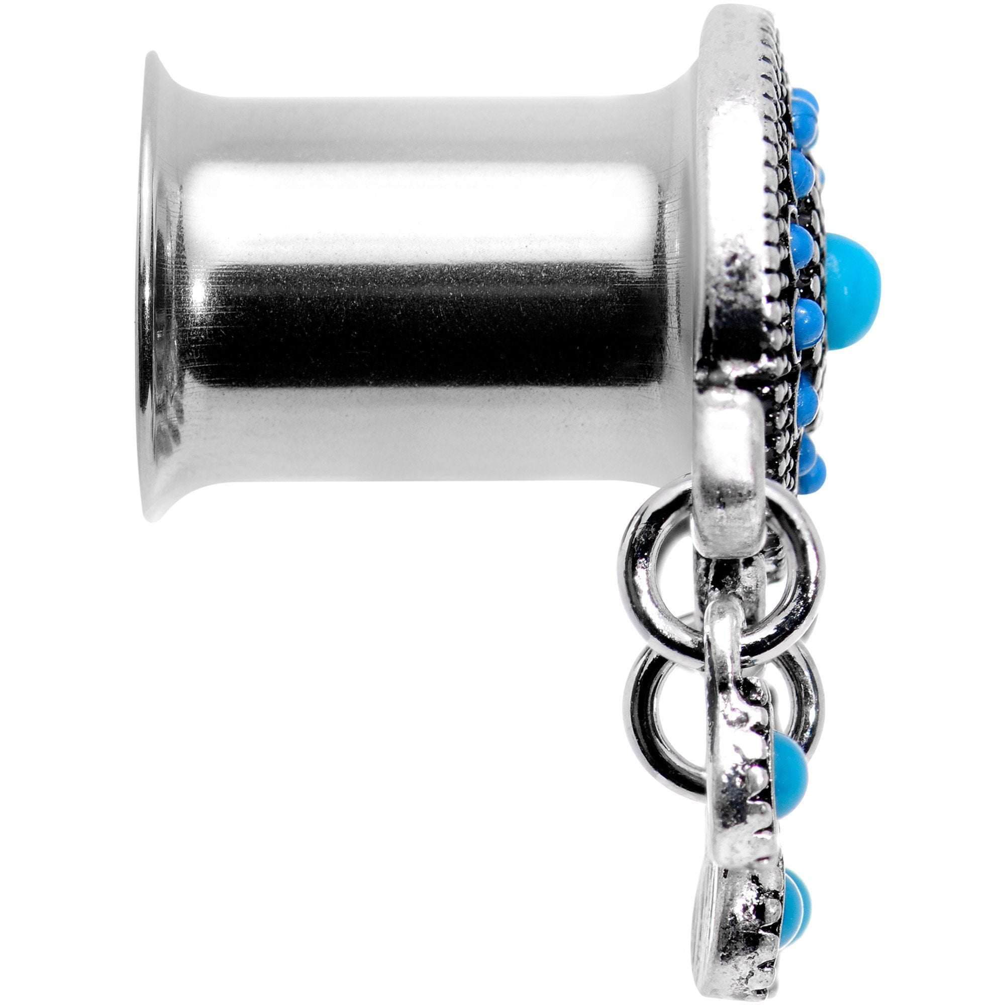 BodyCandy Southwest Blue Drum Dreamcatcher Dangle Double Flare Plug Set 6mm to 25mm — side view