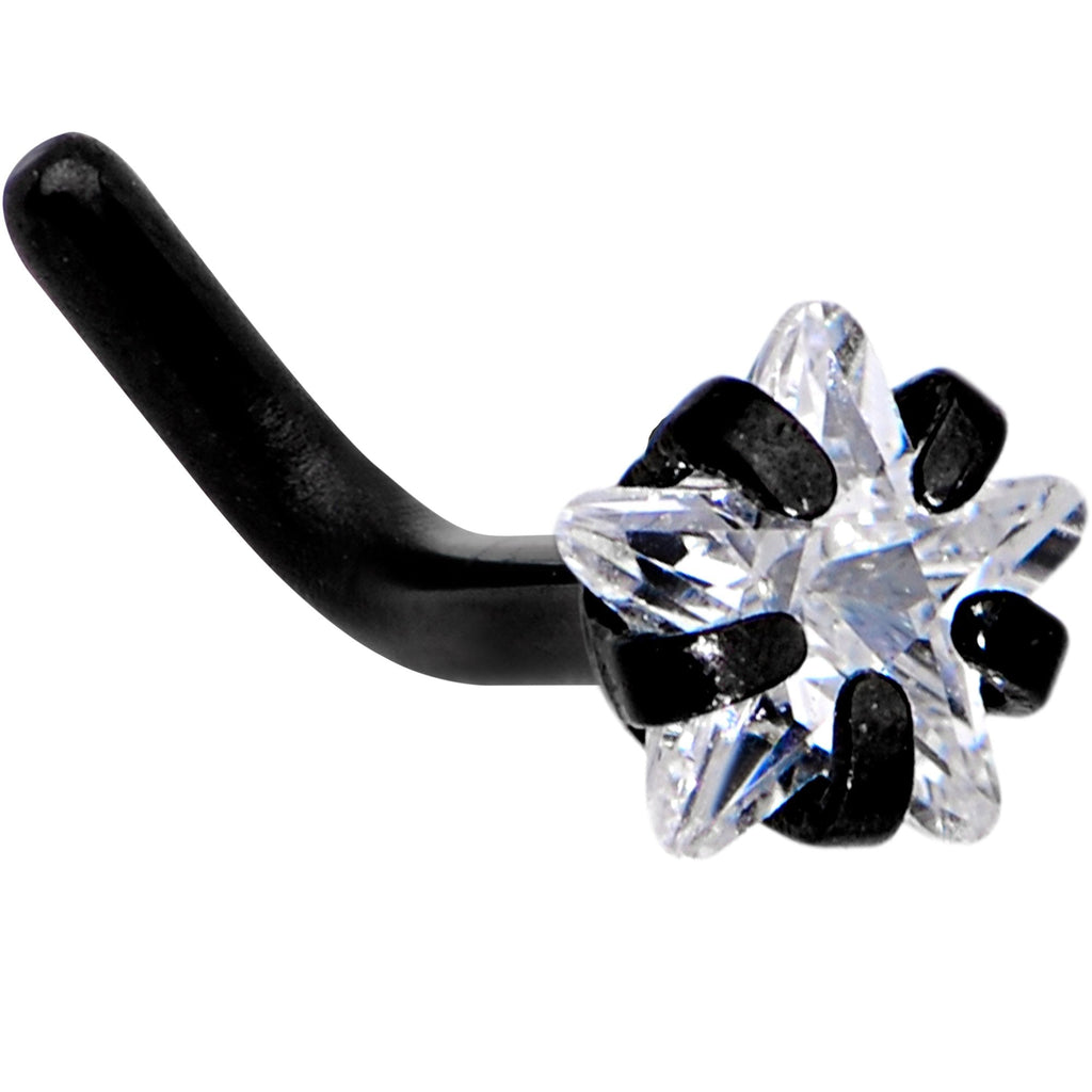 BodyCandy 18G 1/4 Clear Star 3mm CZ Gem Black IP L-Shape Nose Ring — detail and construction