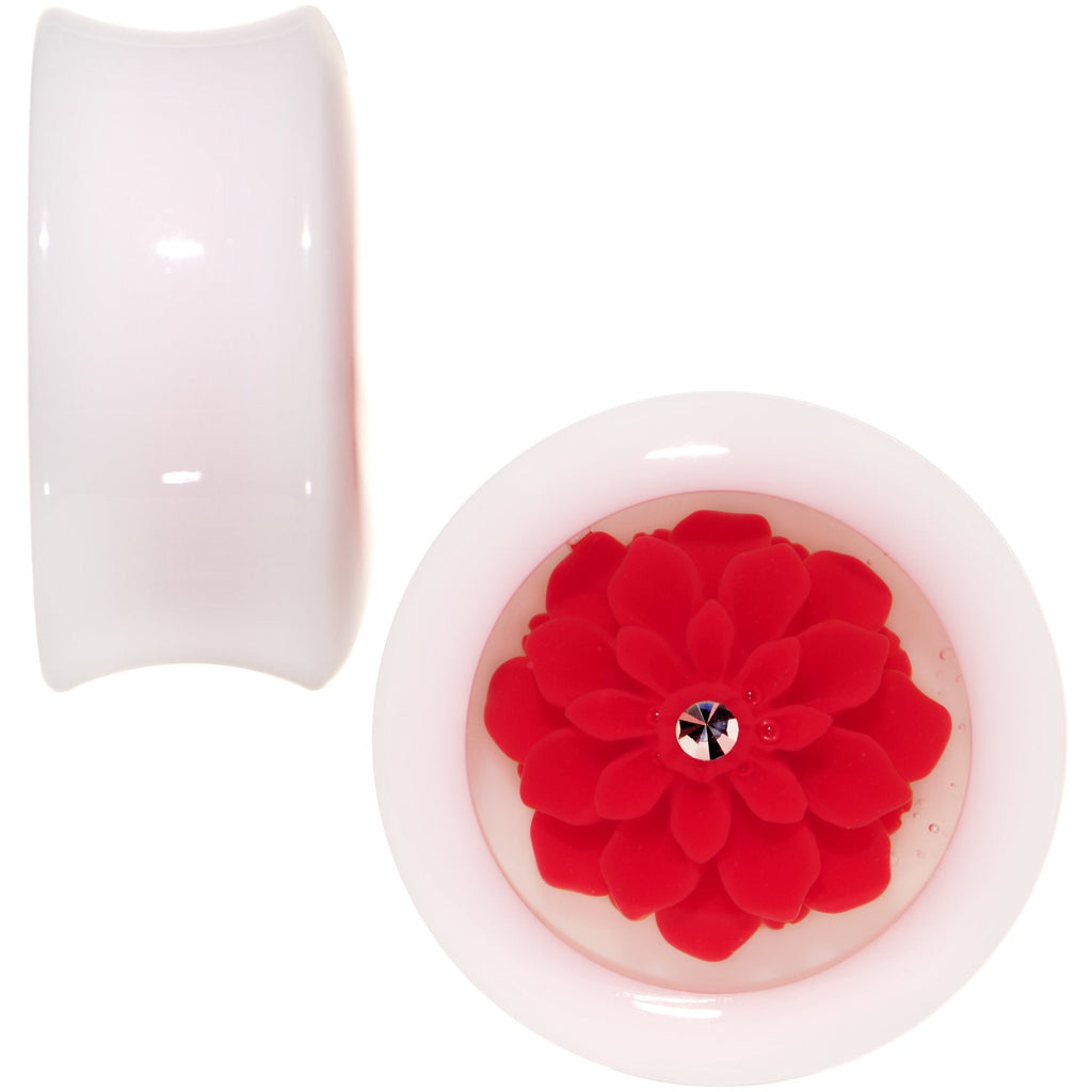 BodyCandy White Acrylic Red Marigold Insert Saddle Plug Set Available in Sizes 12mm to 26mm — detail close-up