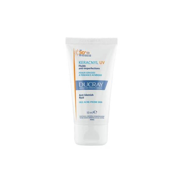 Ducray Keracnyl UV SPF50+ Anti-Blemish Sunscreen Fluid for Acne-Prone Skin - Matte Finish, Non-Comedogenic