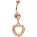 BodyCandy Clear Gem Rose Gold Tone Anodized Lacey Hollow Heart Dangle Belly Ring — main product shot