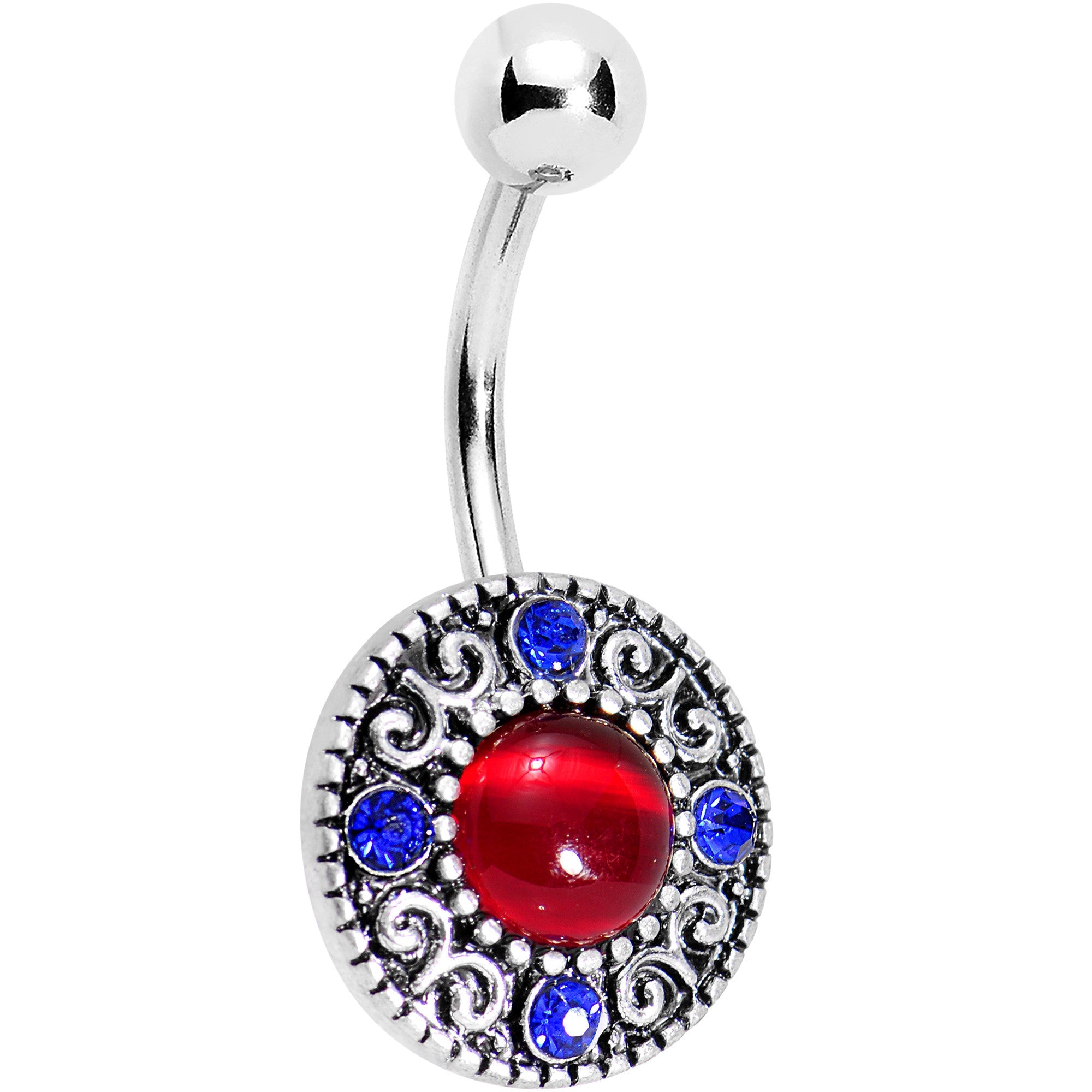 BodyCandy Red Blue Gem Circular Swirling Disc Belly Ring — main product shot