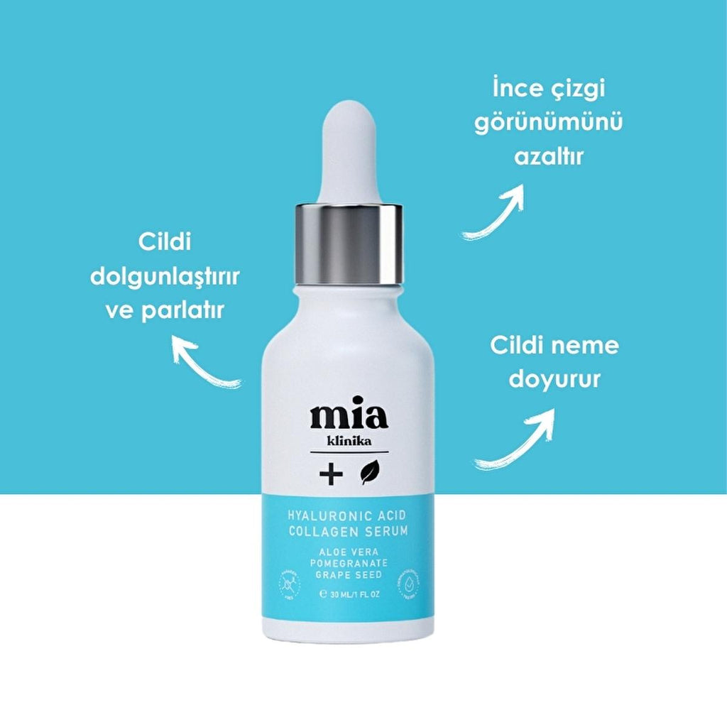 Mia Klinika Hyaluronic Acid and Collagen Face Serum - Anti-aging Moisturizing Skincare for Fine Wrinkle Reduction