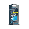 Arko Men T3 Razor Blades - 3 Blade Close Shave Razor for Men - Ergonomic Design & Lubricating Strip for Comfort