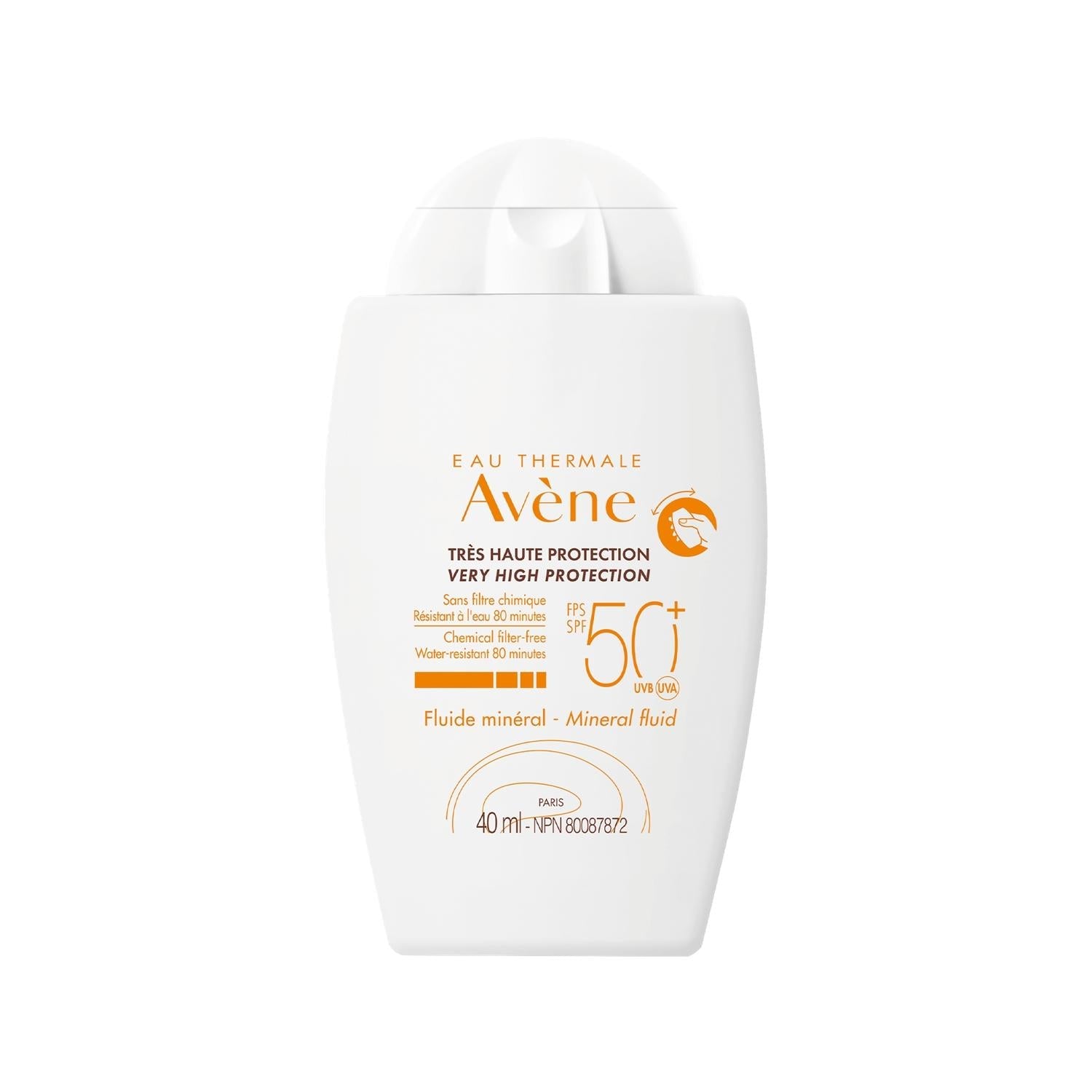 Avene Mineral Sunscreen Fluide SPF 50+ - High Protection for Sensitive Skin, 1.35 fl oz