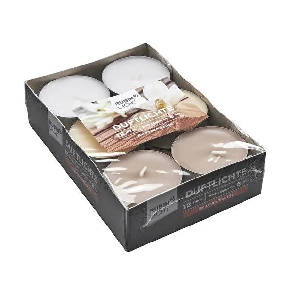 Rubin Licht Bourbon Vanilya Scented Candles - 12 Pack Maxi Size, Long Burning Time up to 8 Hours, Relaxing Ambiance for Home Decor