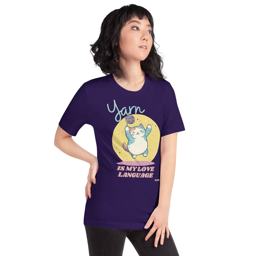 Darn Good Yarn Darn Good Yarn “Yarn is My Love Language” T-Shirt — fabric or material detail
