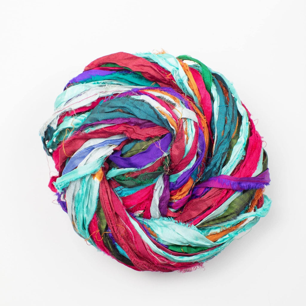 Darn Good Yarn Sari Silk Ribbon - "At the Bahamas" — comparison shot