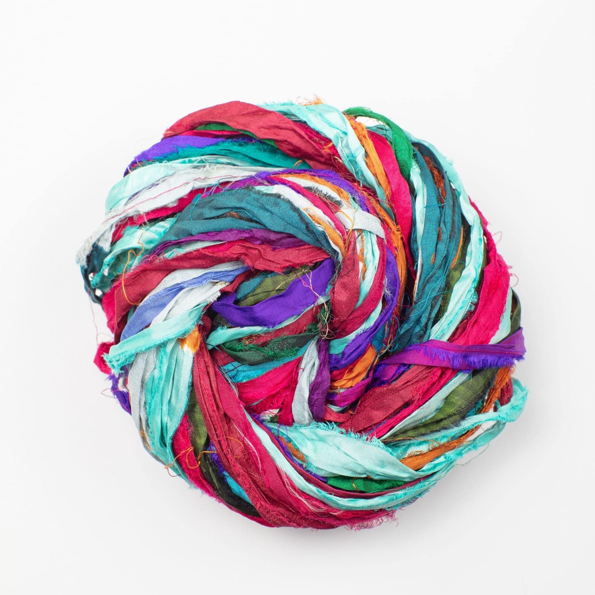 Darn Good Yarn Sari Silk Ribbon - "At the Bahamas" — comparison shot