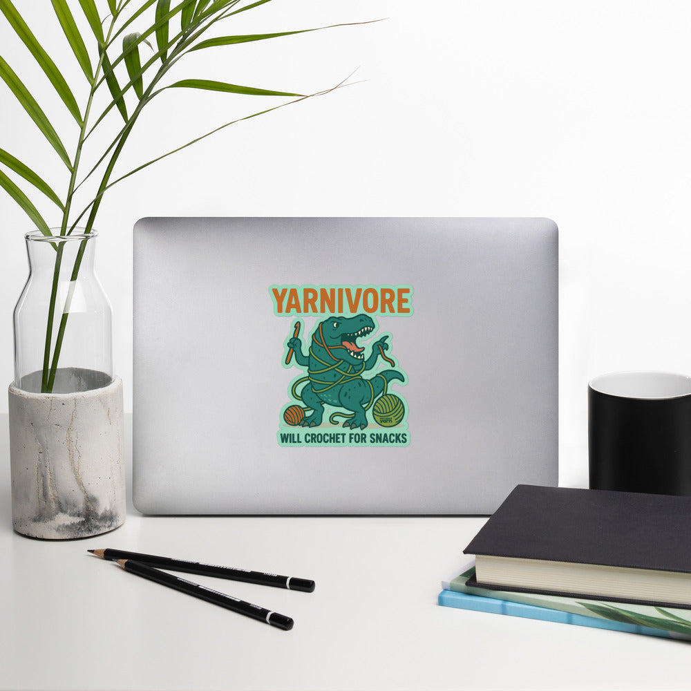 Darn Good Yarn 🦖 Yarnivore Sticker – Will Crochet for Snacks Bubble-free stickers — detail shot 8