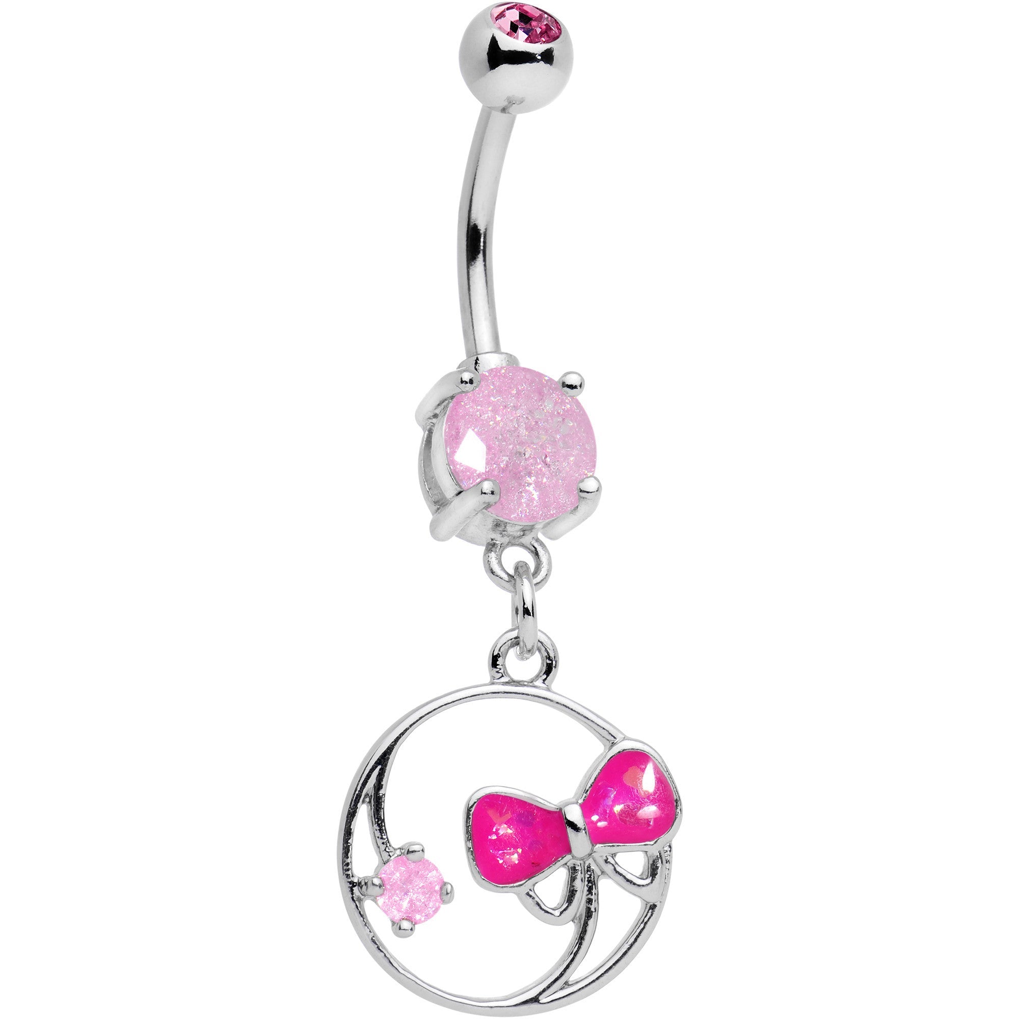 BodyCandy Pink Faux Opal Tie It In a Bow Dangle Belly Ring — main product shot