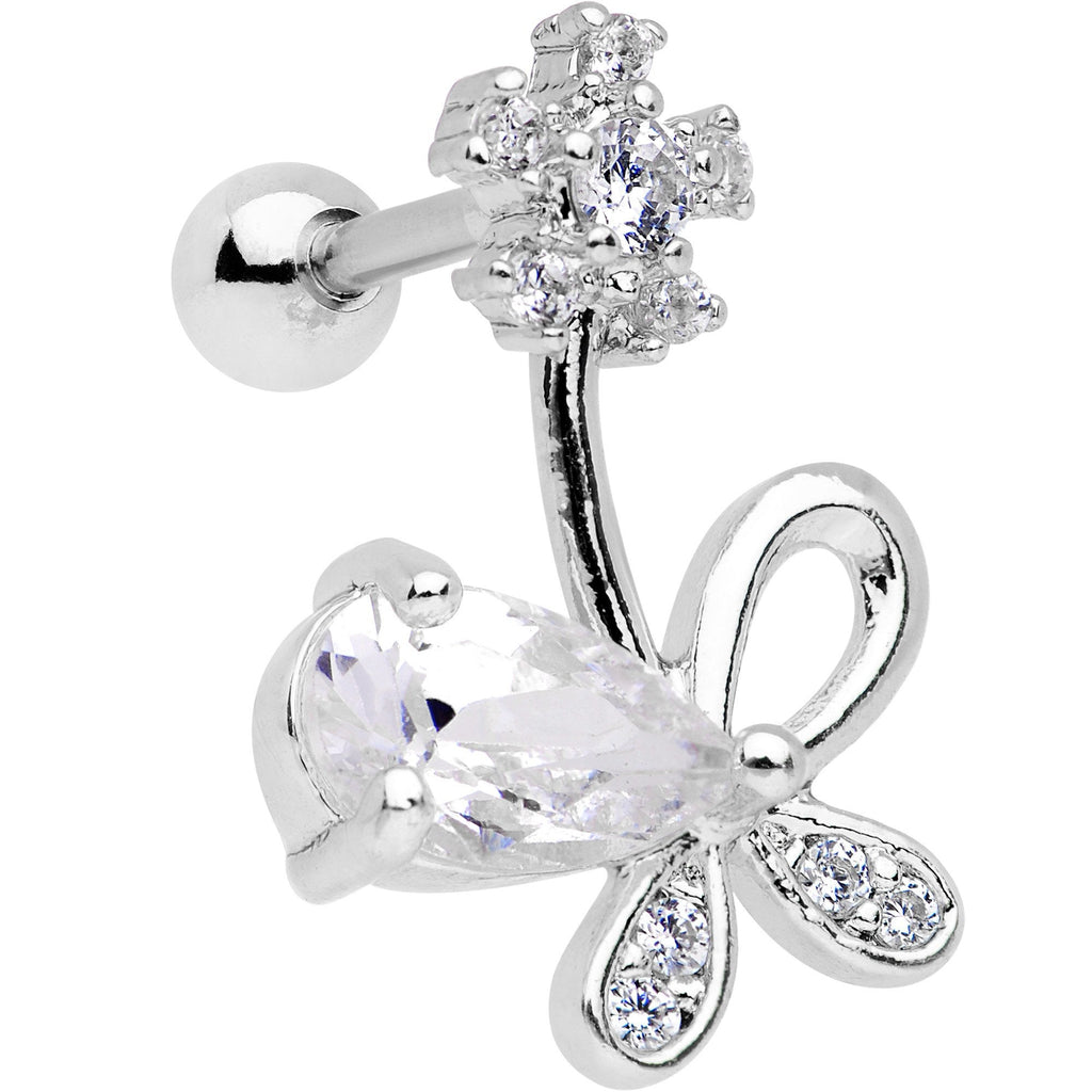 BodyCandy Clear CZ Gem Glamour Bow Right Cartilage Tragus Earring — construction detail