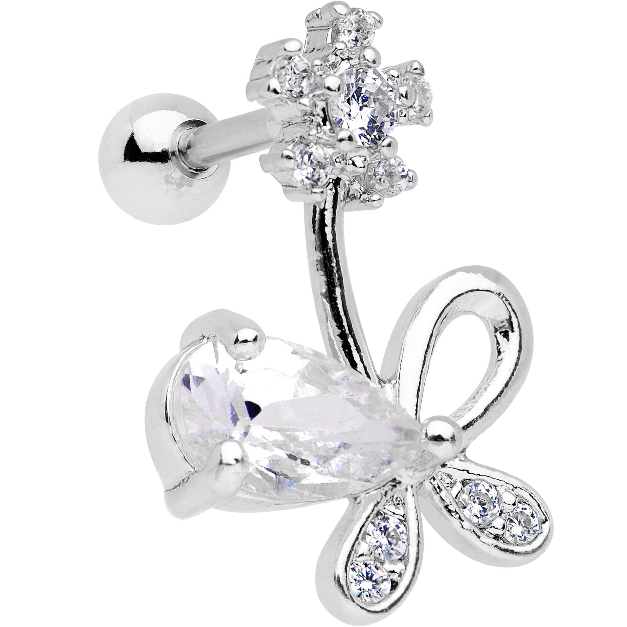 BodyCandy Clear CZ Gem Glamour Bow Right Cartilage Tragus Earring — construction detail