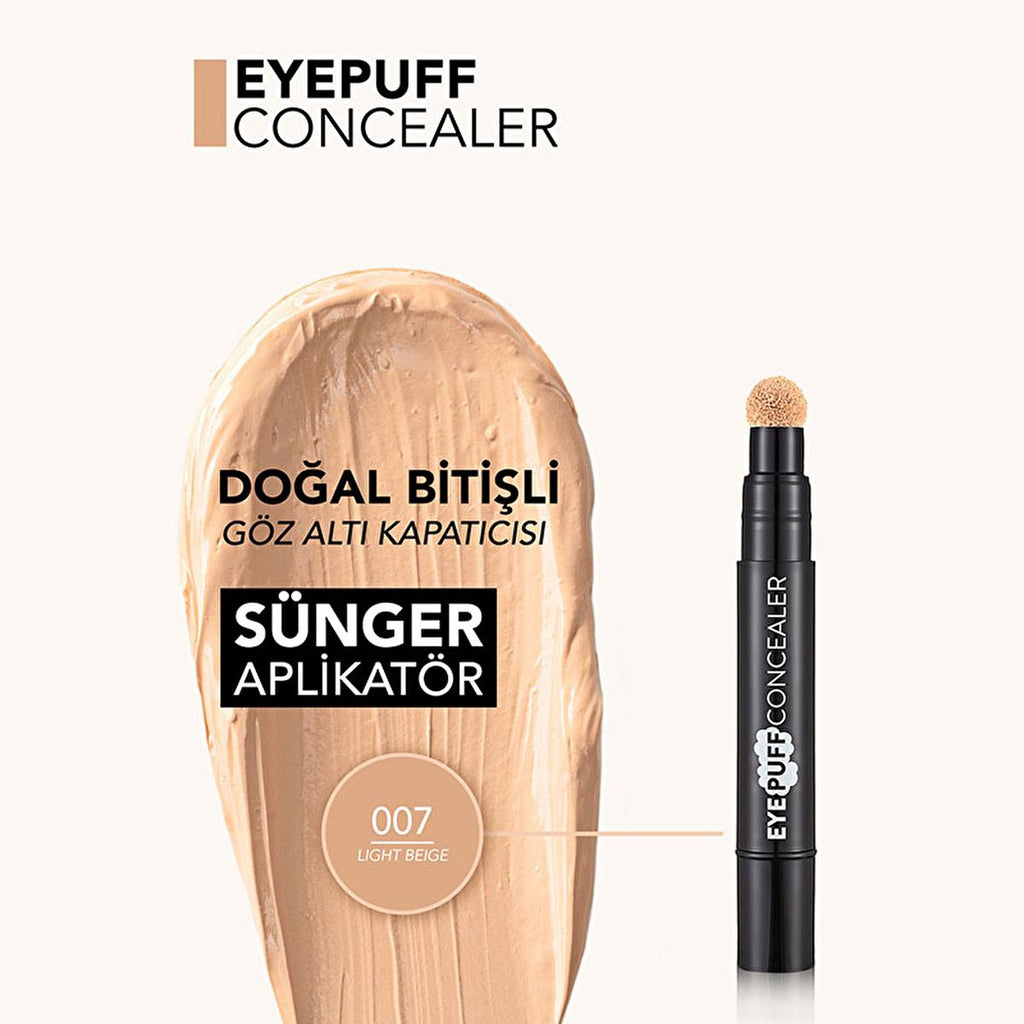 Flormar Concealer - Eye Puff Concealer with Sponge Applicator, Light Beige, Cold Undertone