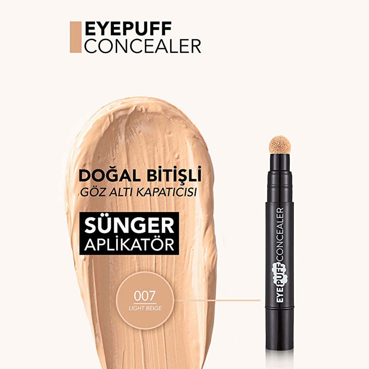 Flormar Concealer - Eye Puff Concealer with Sponge Applicator, Light Beige, Cold Undertone