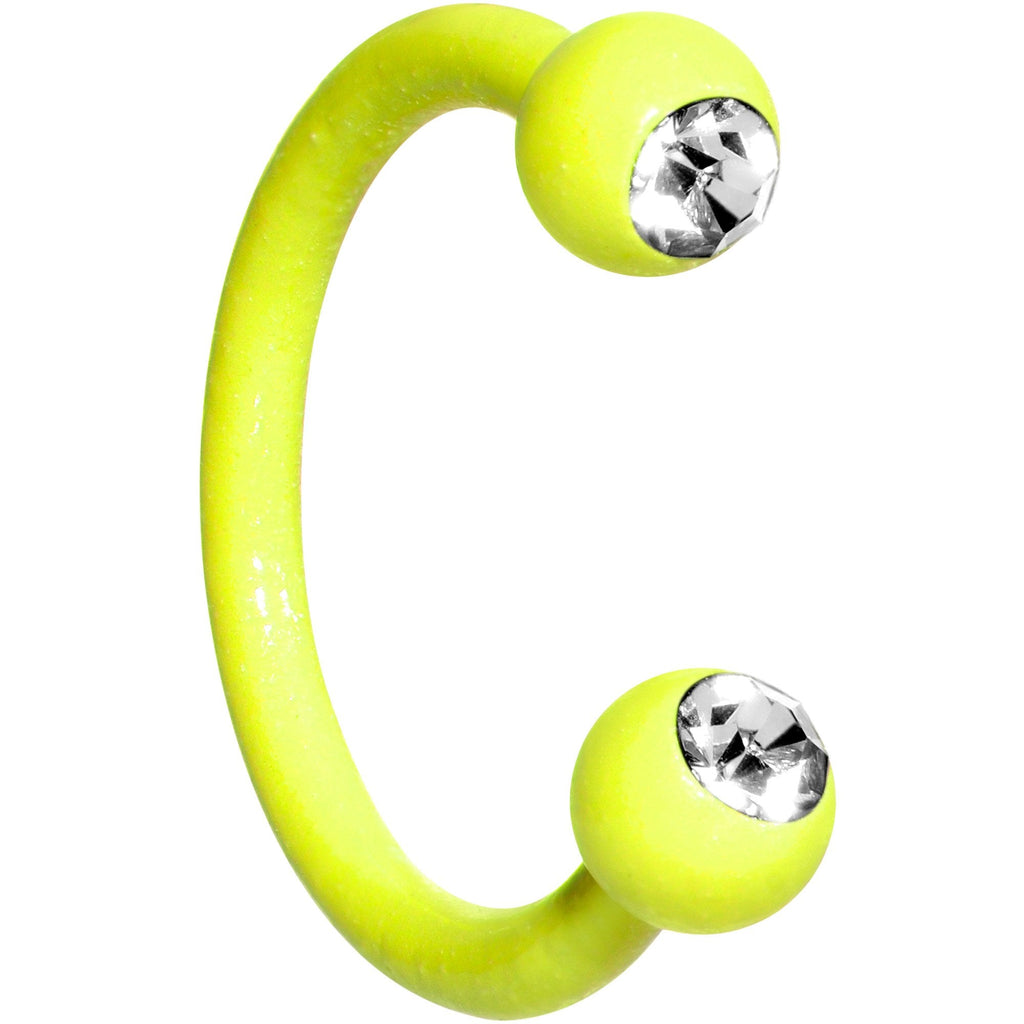 BodyCandy 16G Clear Gem Yellow Glow in the Dark Horseshoe Circular Barbell — detail and construction