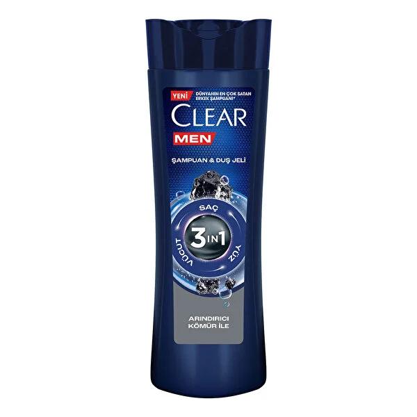 Clear Men 3-in-1 Shampoo, Body Wash & Face Wash with Menthol - Anti-Dandruff, Refreshing, 11.83 fl oz