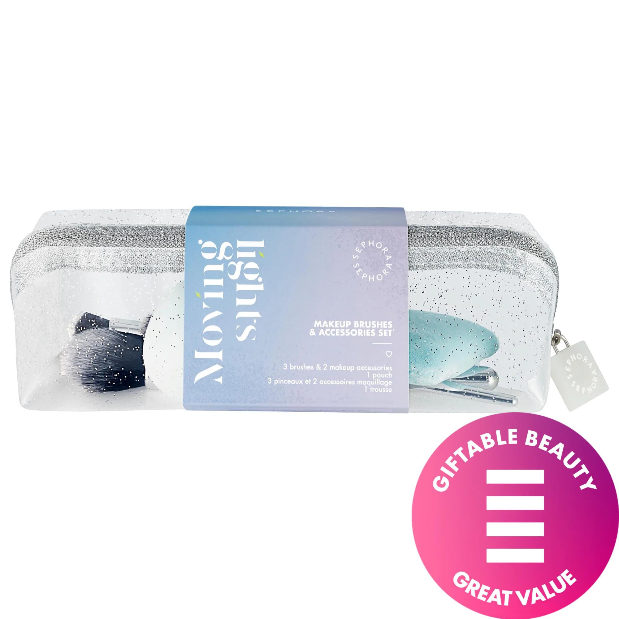 Limited Edition Vegan Makeup Brush and Accessories Set | Festive Gift with Sponge, Powder Puff & Glittery Case