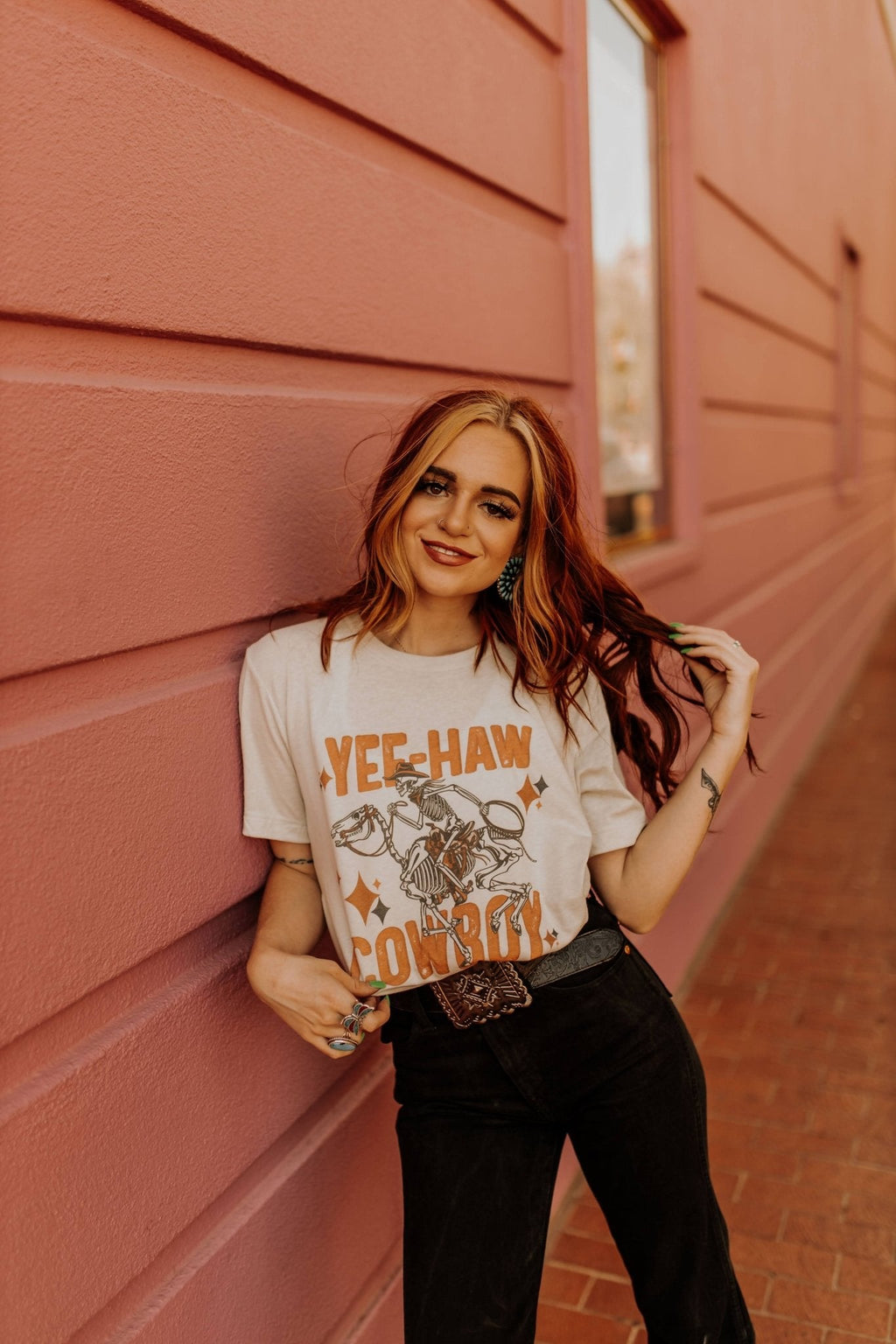 Wild Junkie Yee-Haw Skeleton Cowboy Graphic Tee — lifestyle worn / used context