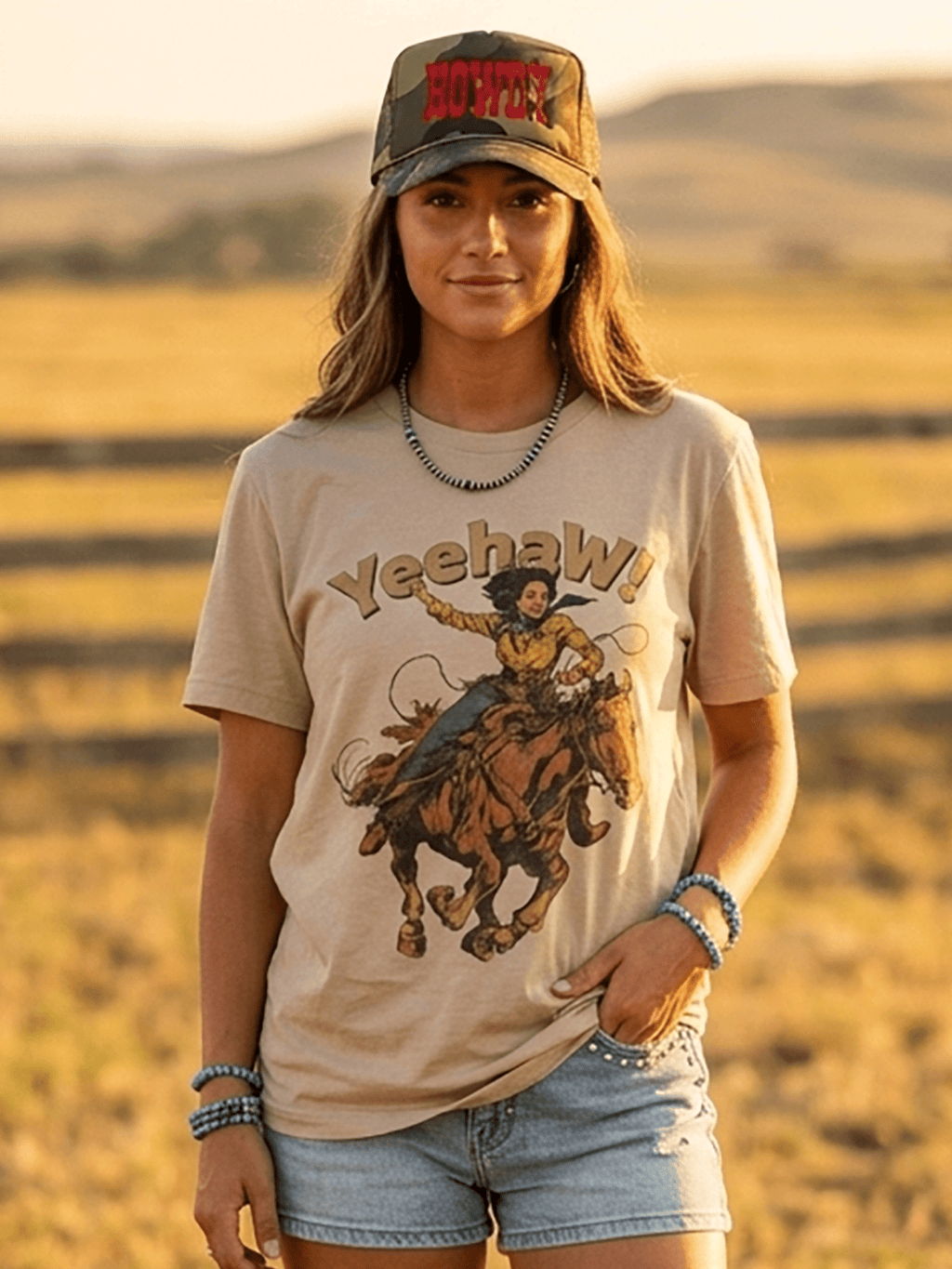 Wild Junkie Yeehaw! Cowgirl Graphic Tee — construction detail