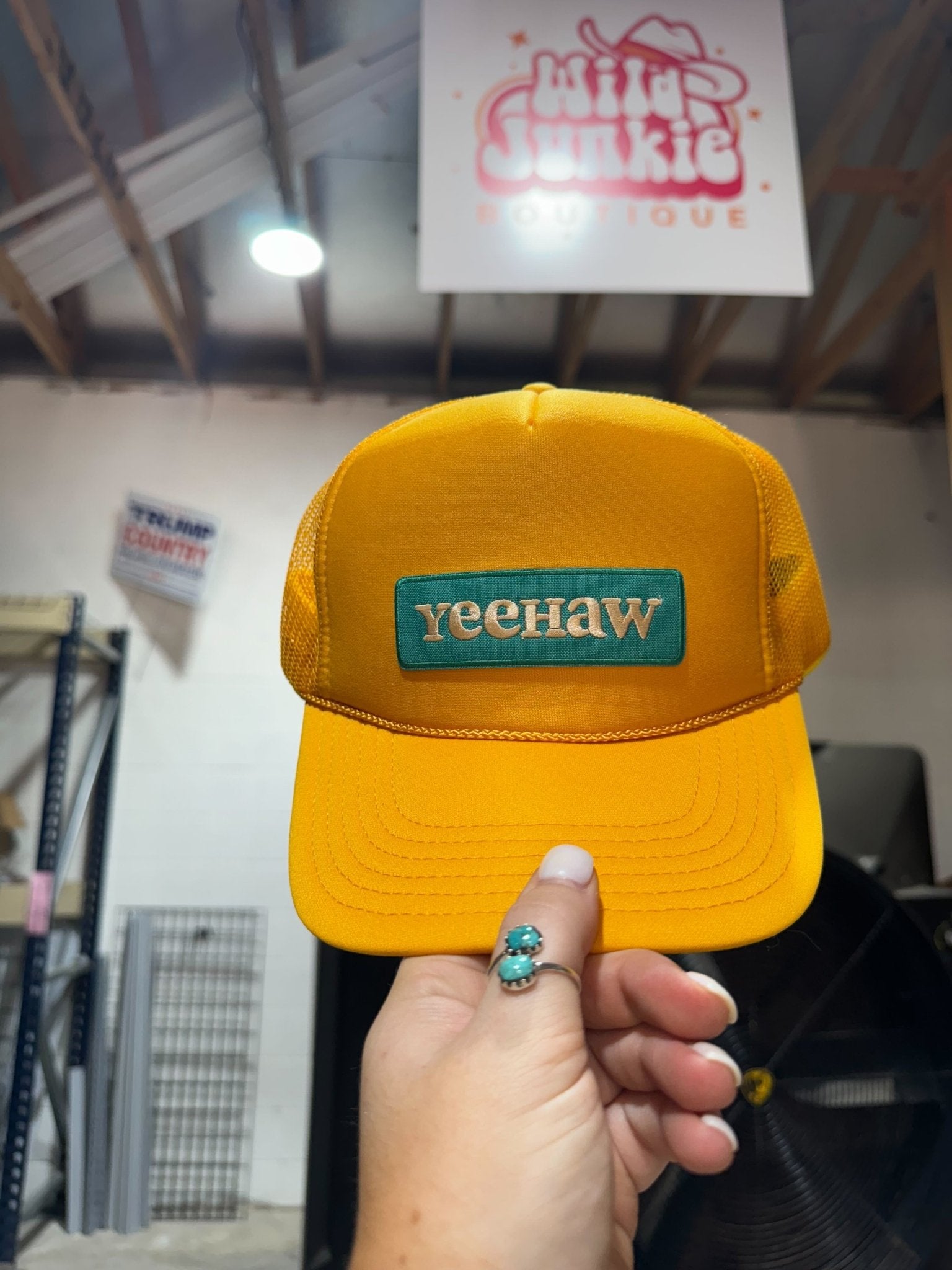 Wild Junkie YeeHaw Patch Trucker Hat — construction detail