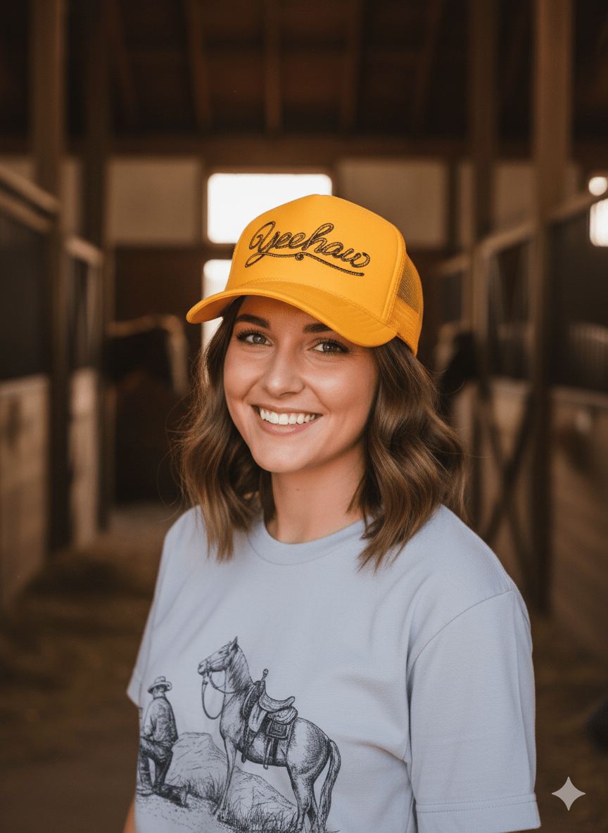 Wild Junkie Yeehaw Twisted Rope Trucker Hat — construction detail