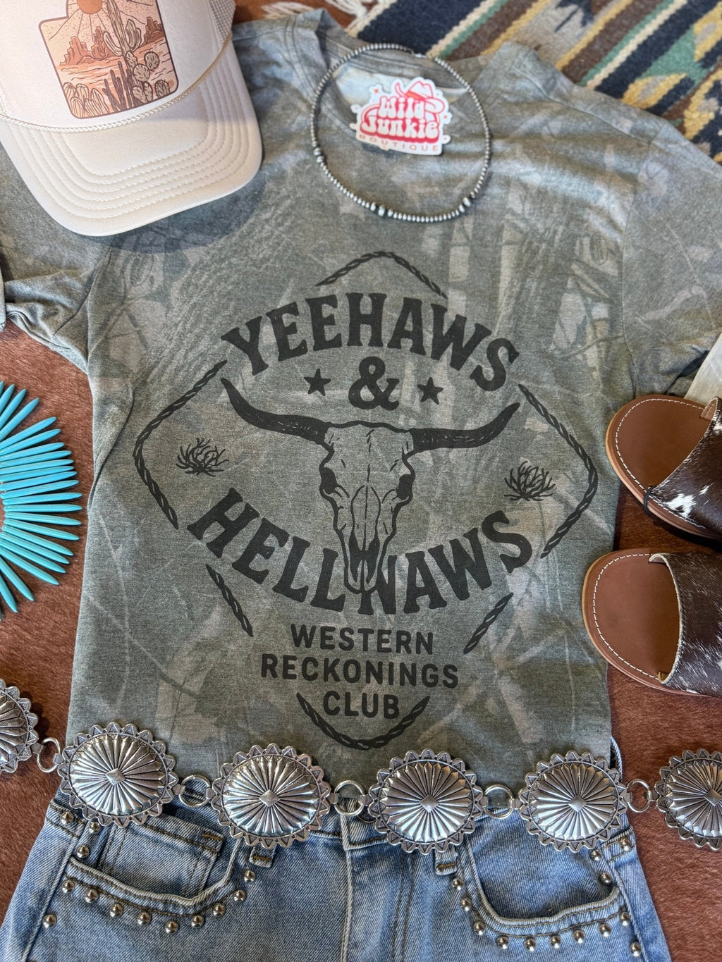 Wild Junkie Yeehaws And Hellnaws RealTree Camo Graphic Tee — detail shot 7