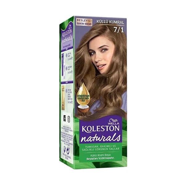 Wella Koleston Naturals 7/1 Ash Blonde Hair Dye: Permanent Color & 100% Gray Coverage with Coconut Oil - At-Home Hair Color Kit