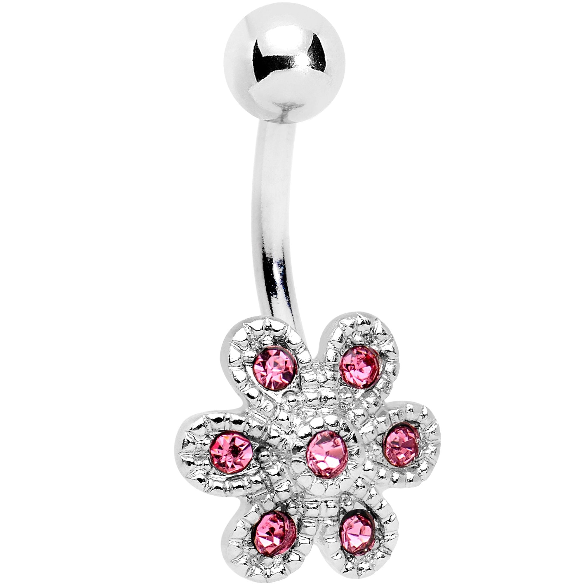BodyCandy Pink Gem Big Blossom Flower Belly Ring — main product shot
