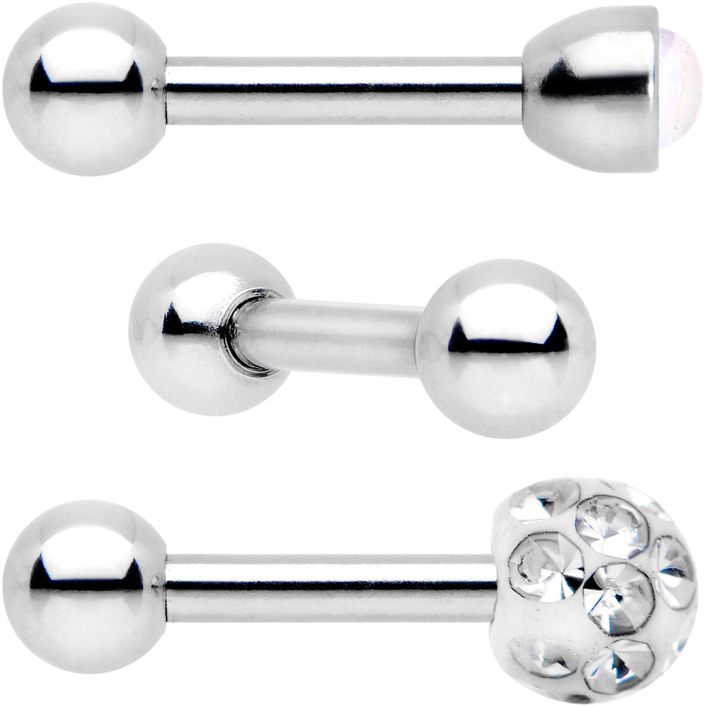 BodyCandy 16G 1/4 Clear Gem Inlay Cartilage Tragus Earring 3 Pack Set — detail and construction