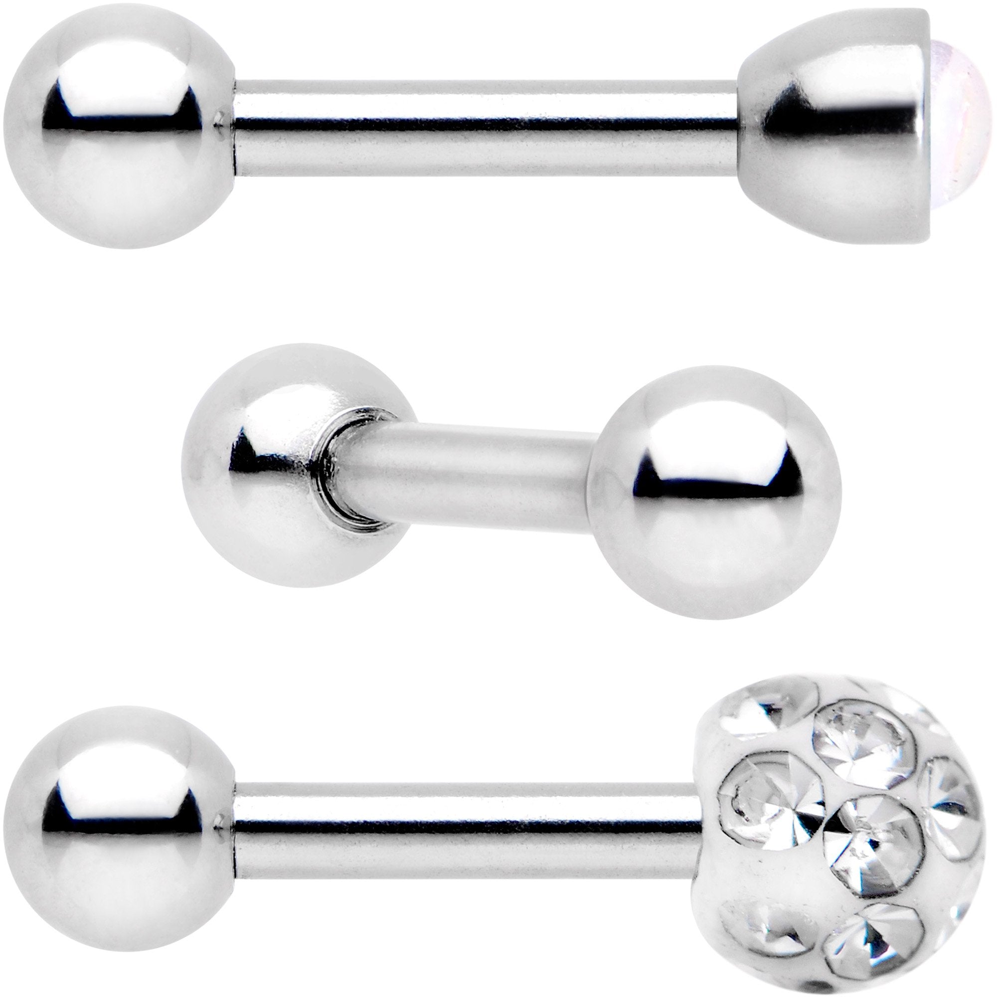 BodyCandy 16G 1/4 Clear Gem Inlay Cartilage Tragus Earring 3 Pack Set — detail and construction