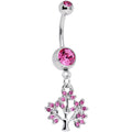 BodyCandy Pink Gem Steel Tree of Life Dangle Belly Ring — main product shot