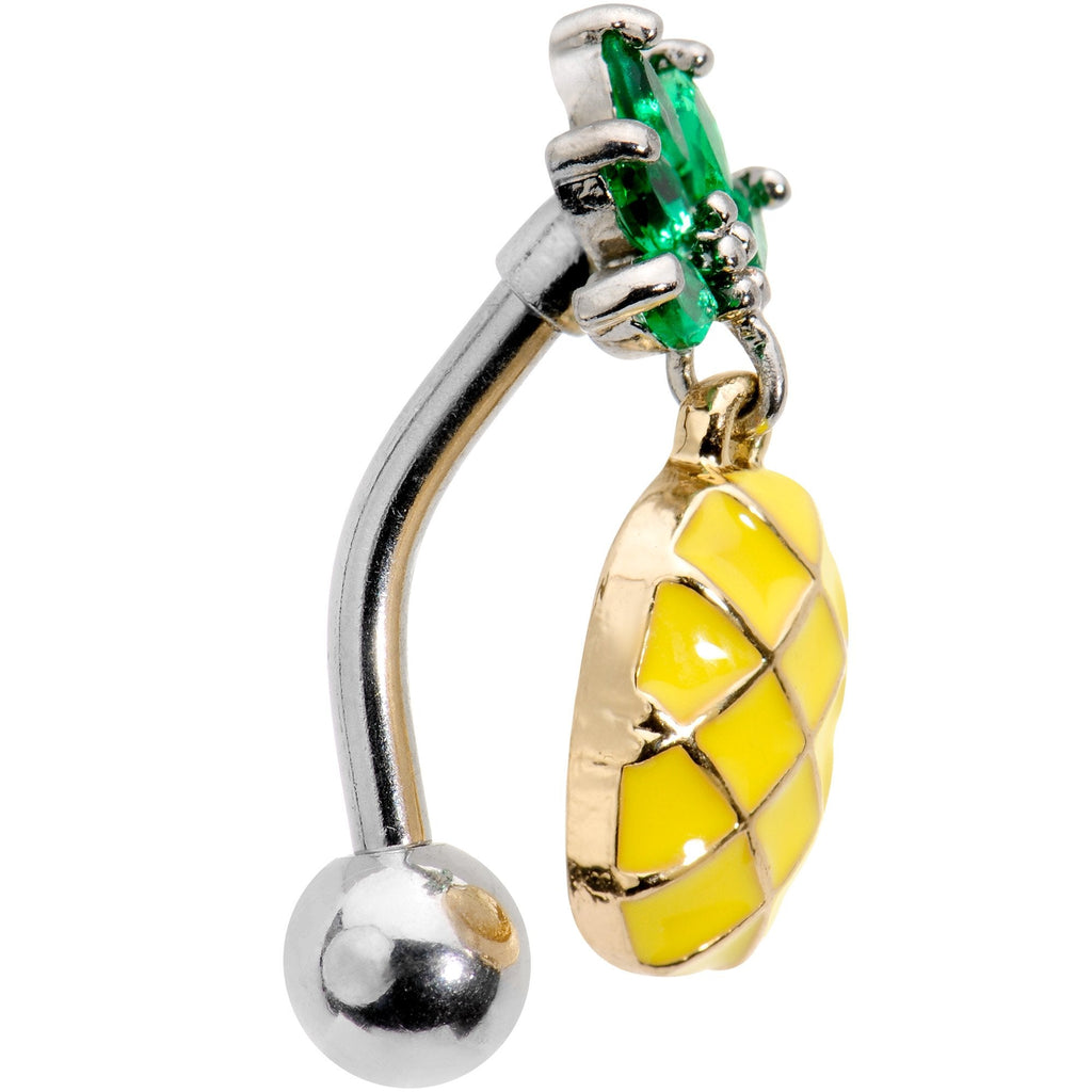 BodyCandy Green CZ Gem Princess Pineapple Top Mount Belly Ring — detail close-up