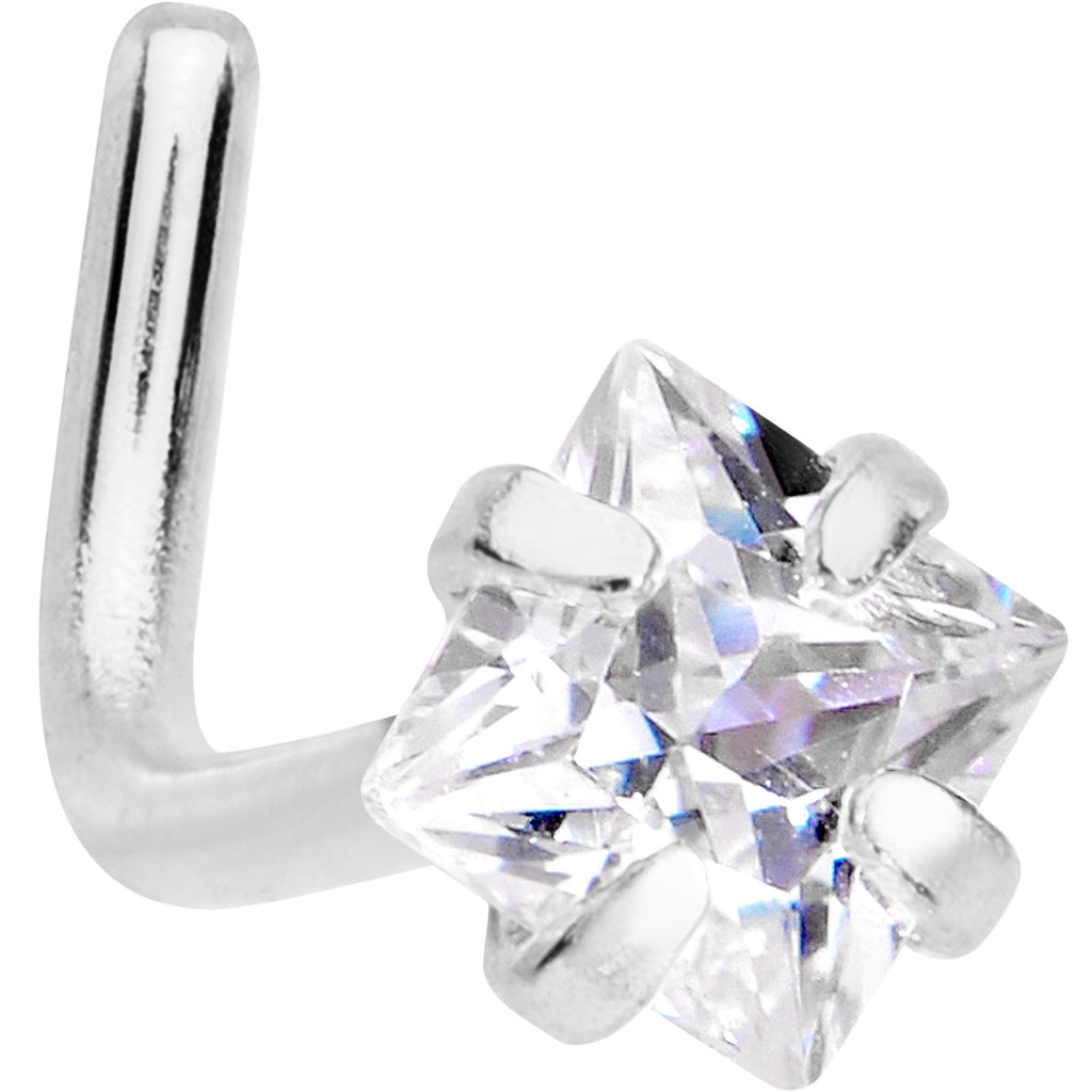 BodyCandy 20G 1/4 Clear Square 2.5mm CZ Gem Steel L-Shape Nose Ring — detail and construction