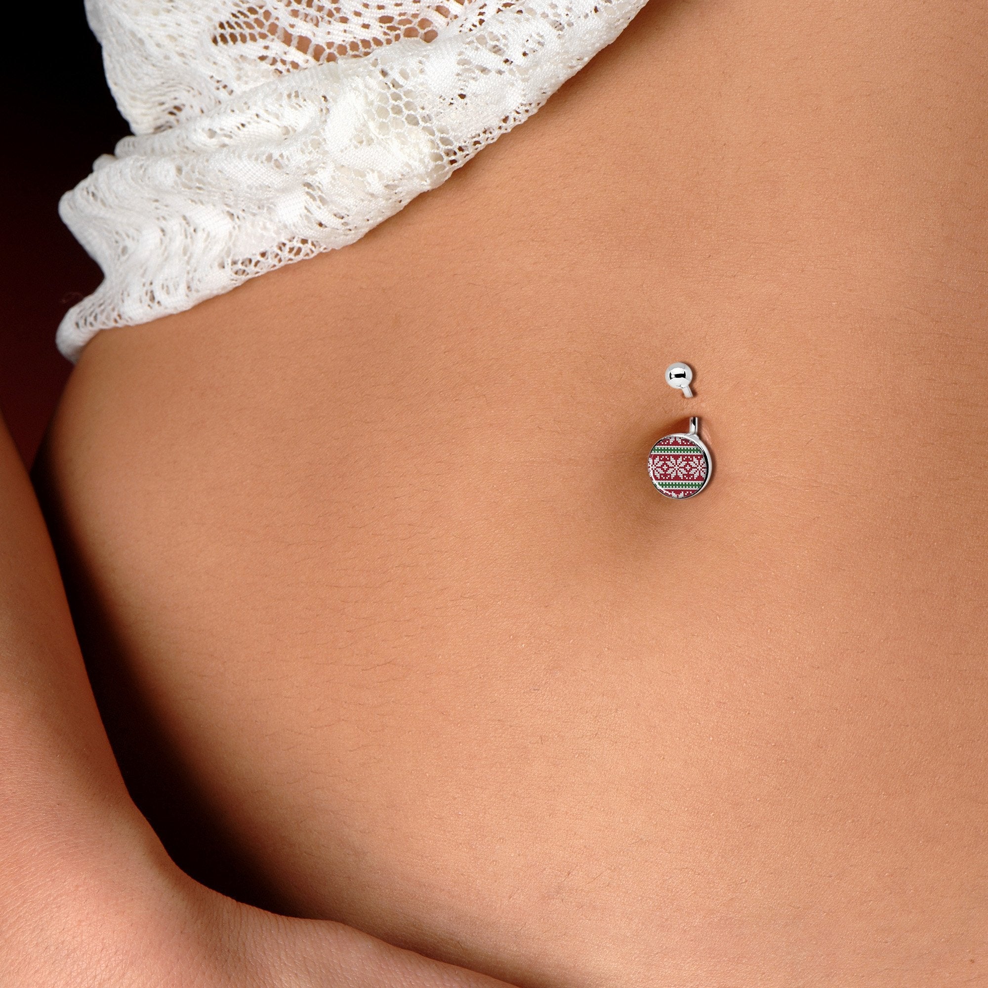 BodyCandy Red Green Christmas Sweater Belly Ring — alternate view