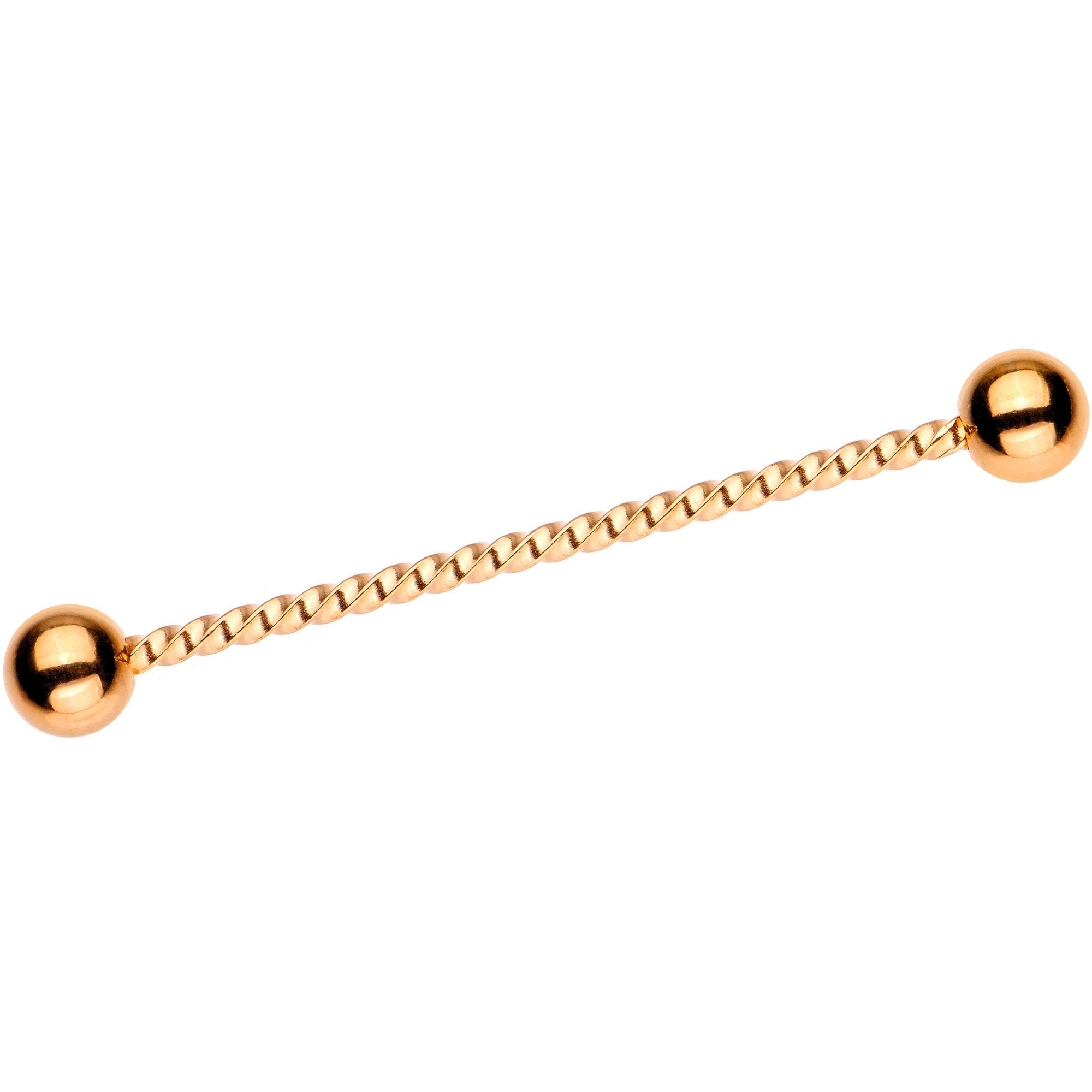 BodyCandy Rose Gold Tone IP Seriously Twisted Industrial Barbell Earring 38mm — main product shot