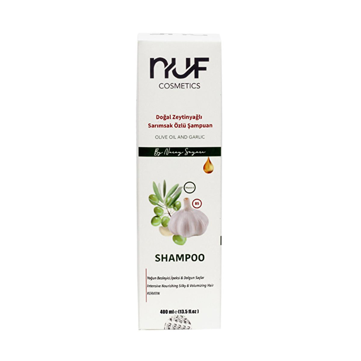 Nuf Kozmetik Nuray Sayarõ: Anti-Hair Loss Garlic Shampoo with Keratin & Olive Oil - Strengthens Hair, Reduces Thinning (13.53 fl oz)