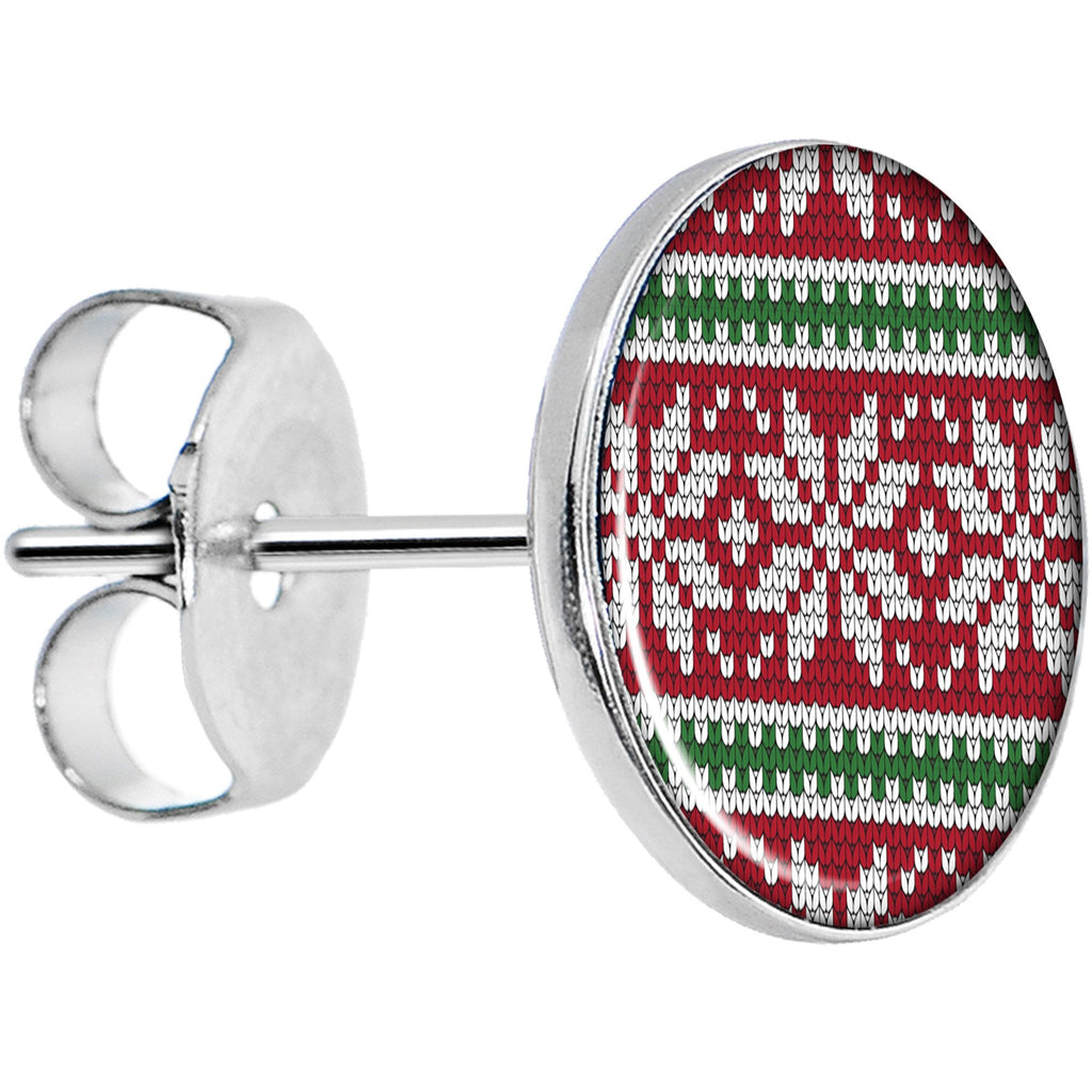 BodyCandy Red Green Christmas Sweater Stud Earrings — detail and construction