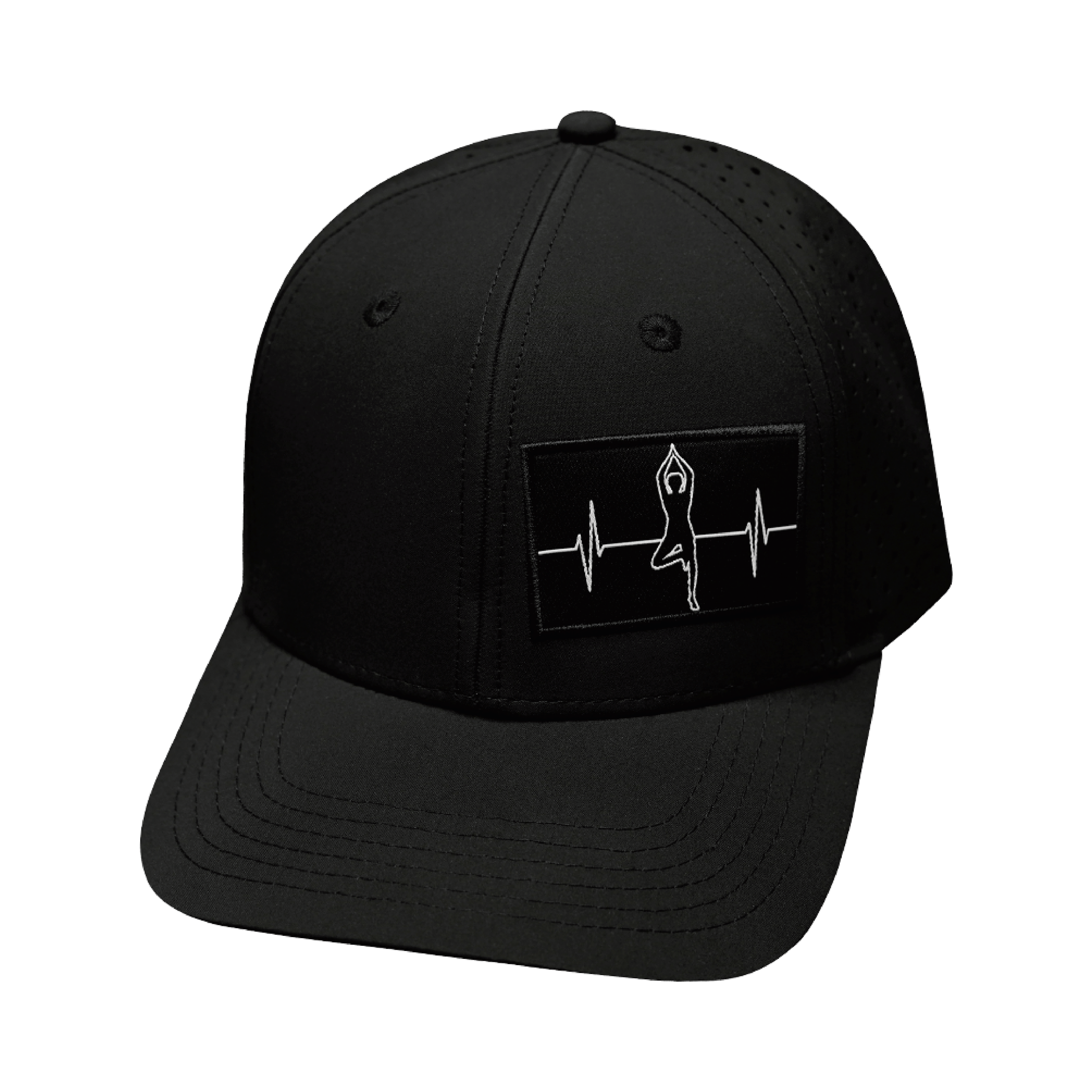 The Heartbeat Brand Yoga Hat - Baseball Hat Fit - Black - Laser Mesh — back view