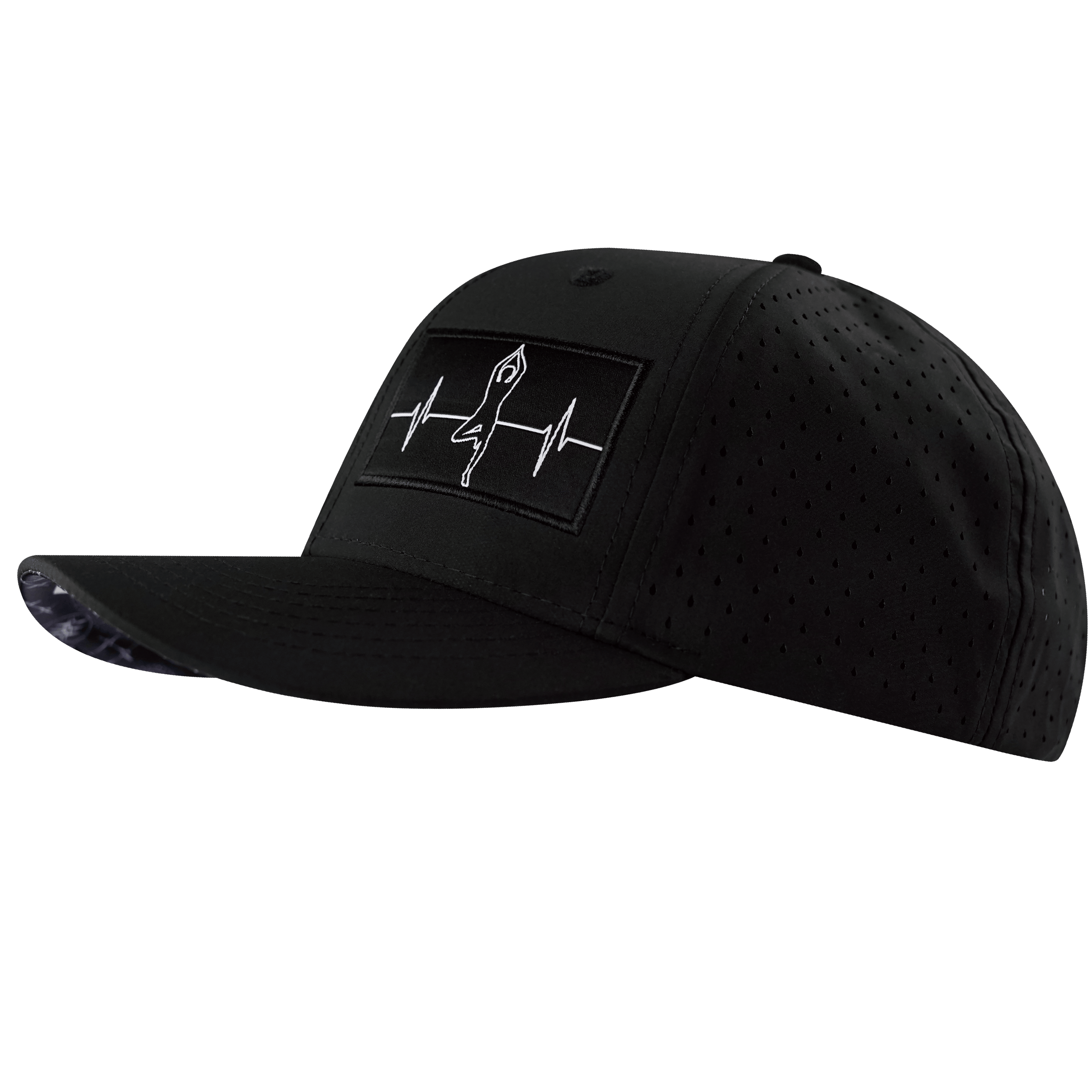 The Heartbeat Brand Yoga Hat - Baseball Hat Fit - Black - Laser Mesh — side view