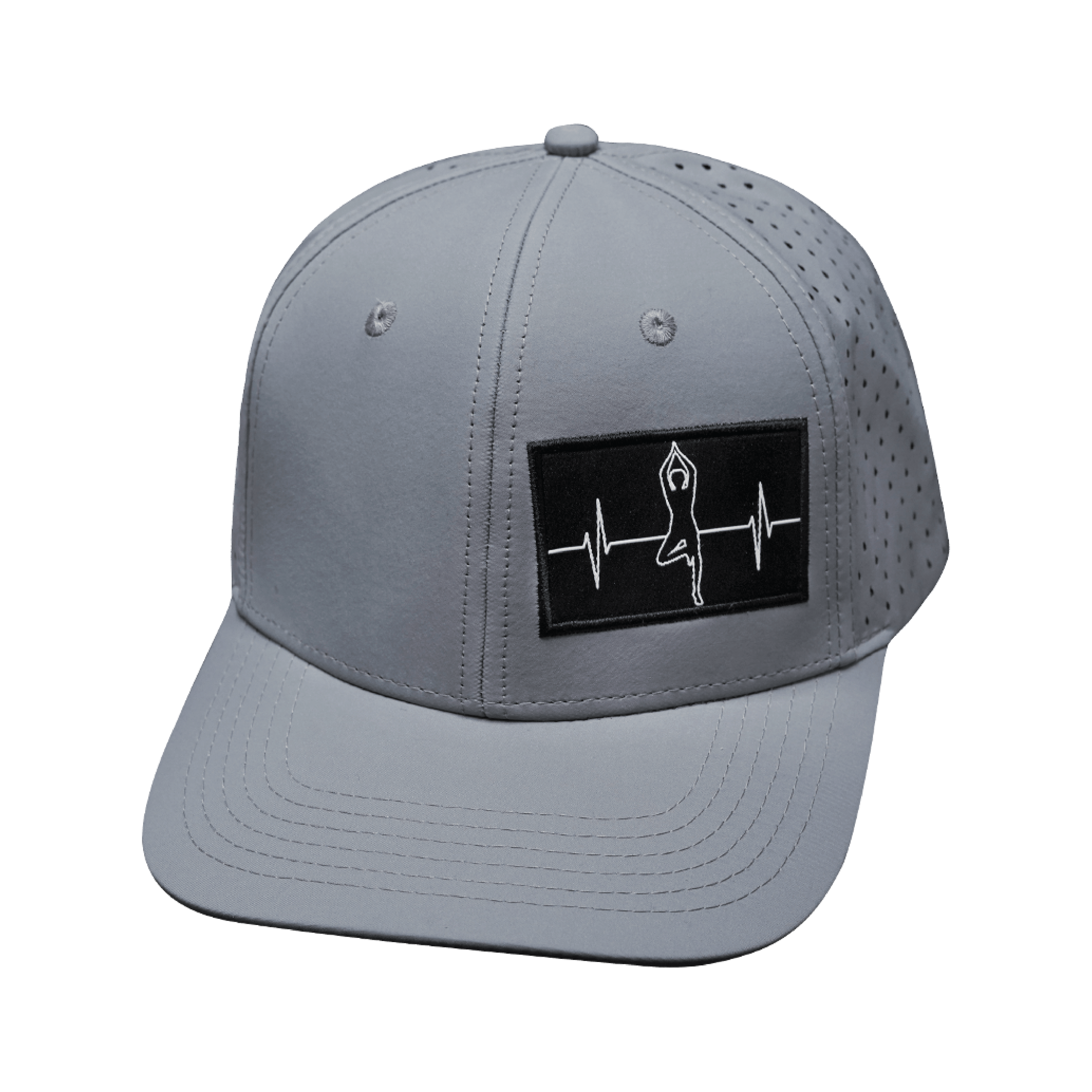 The Heartbeat Brand Yoga Hat - Baseball Hat Fit - Gray - Laser Mesh — back view