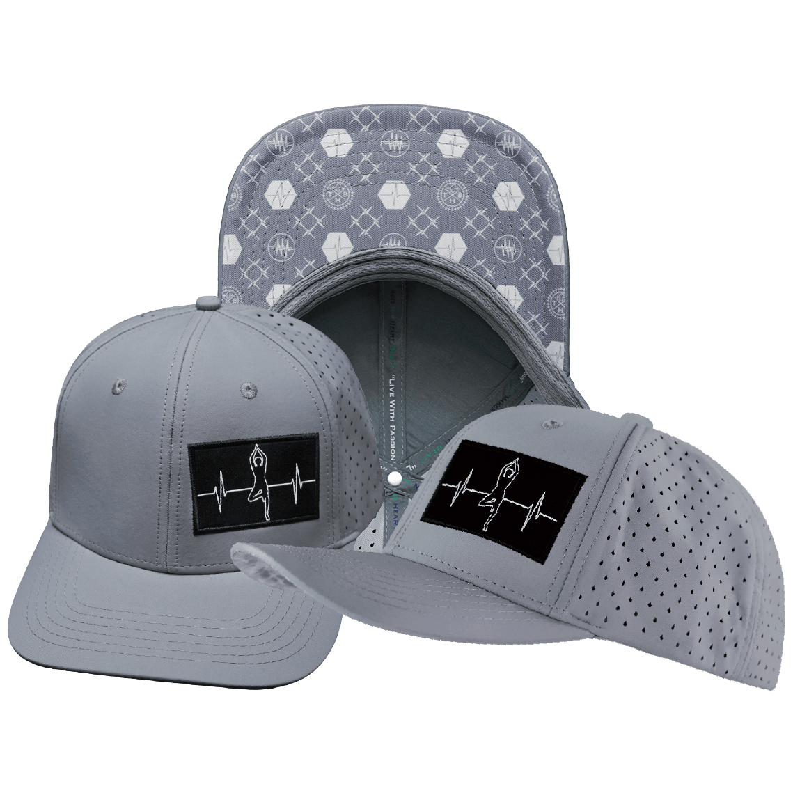 The Heartbeat Brand Yoga Hat - Baseball Hat Fit - Gray - Laser Mesh — main product shot