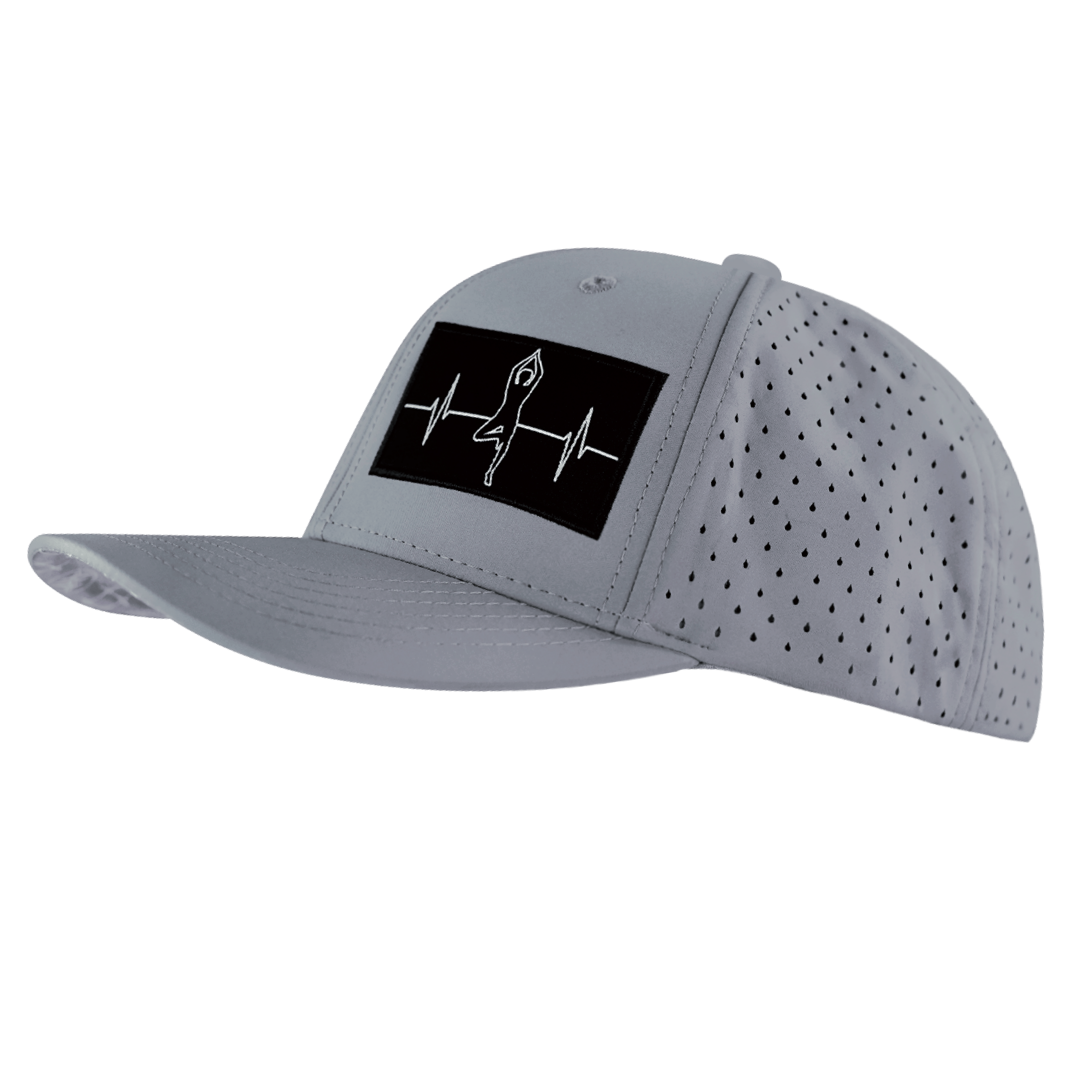 The Heartbeat Brand Yoga Hat - Baseball Hat Fit - Gray - Laser Mesh — side view